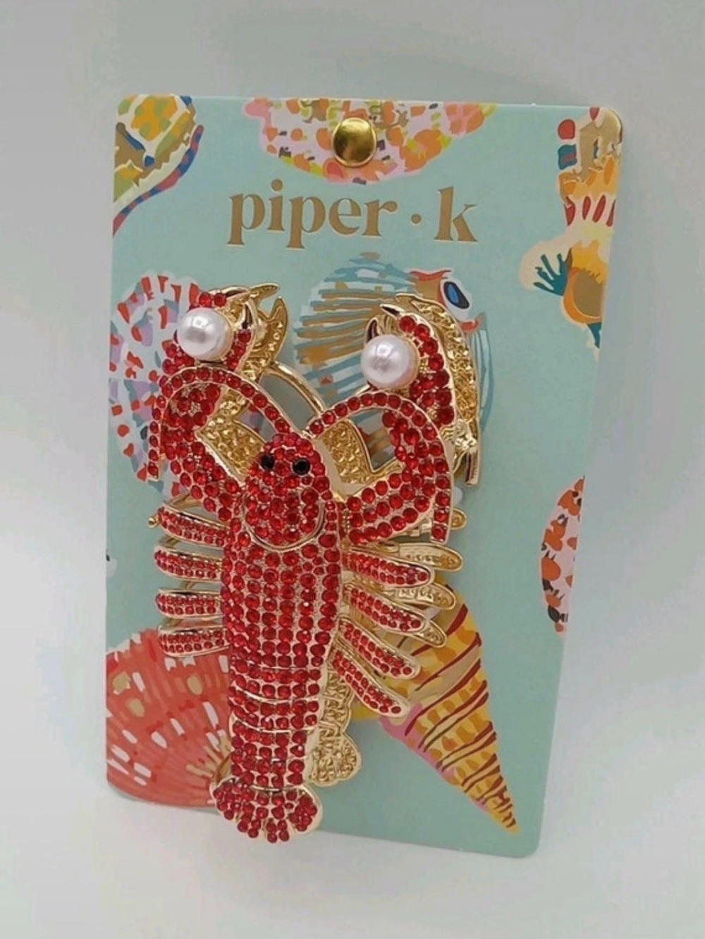 Piper·k Red Crystal Lobster Hair Clip with Pearl Accents